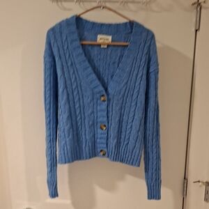 American Eagle Women's Vibrant Blue Cropped Cable Knit Cardigan (Size XS)